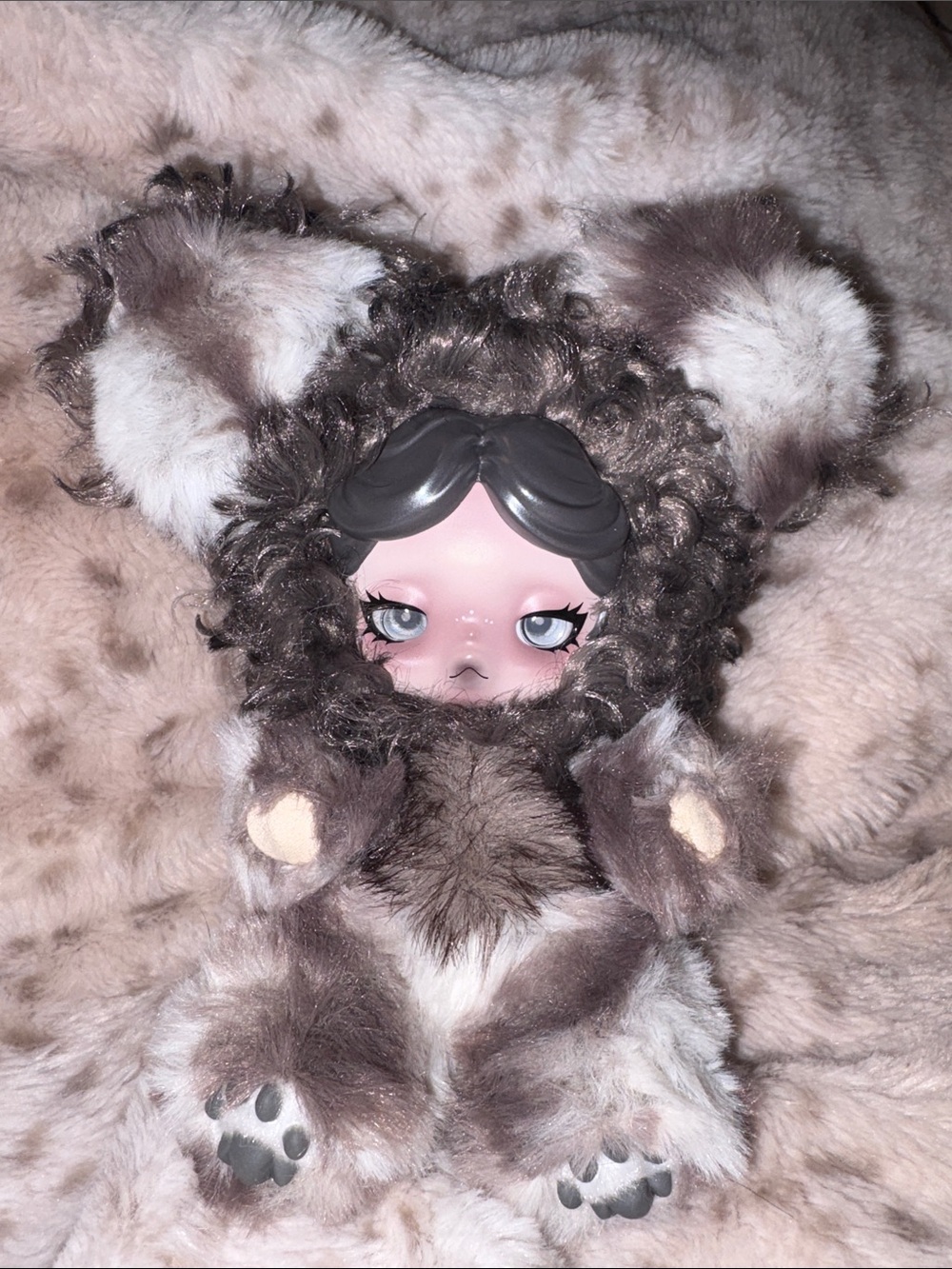 Custom Skull Panda Curly Bear Wednesday Face Doll